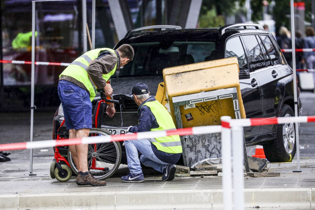 The crashed car near the Zoo in Berlin on Sunday. 