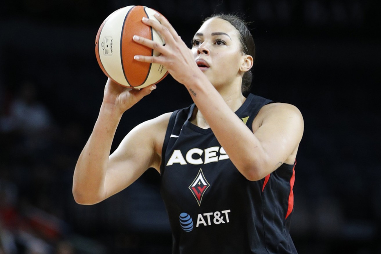 Las Vegas Aces' Liz Cambage lines up a shot in a WNBA playoff basketball series in September in Las Vegas.