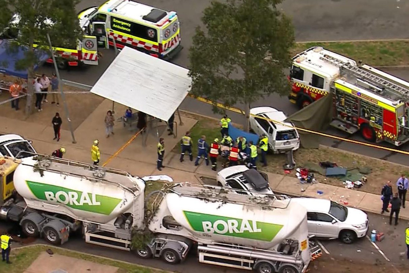 A child died and four people were injured after a truck crash on Friday afternoon at Menangle, southwest of Liverpool in Sydney.