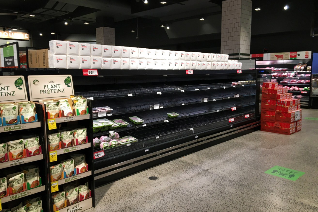 An empty poultry cabinet at a Melbourne supermarket ahead of the city's COVID shutdown.