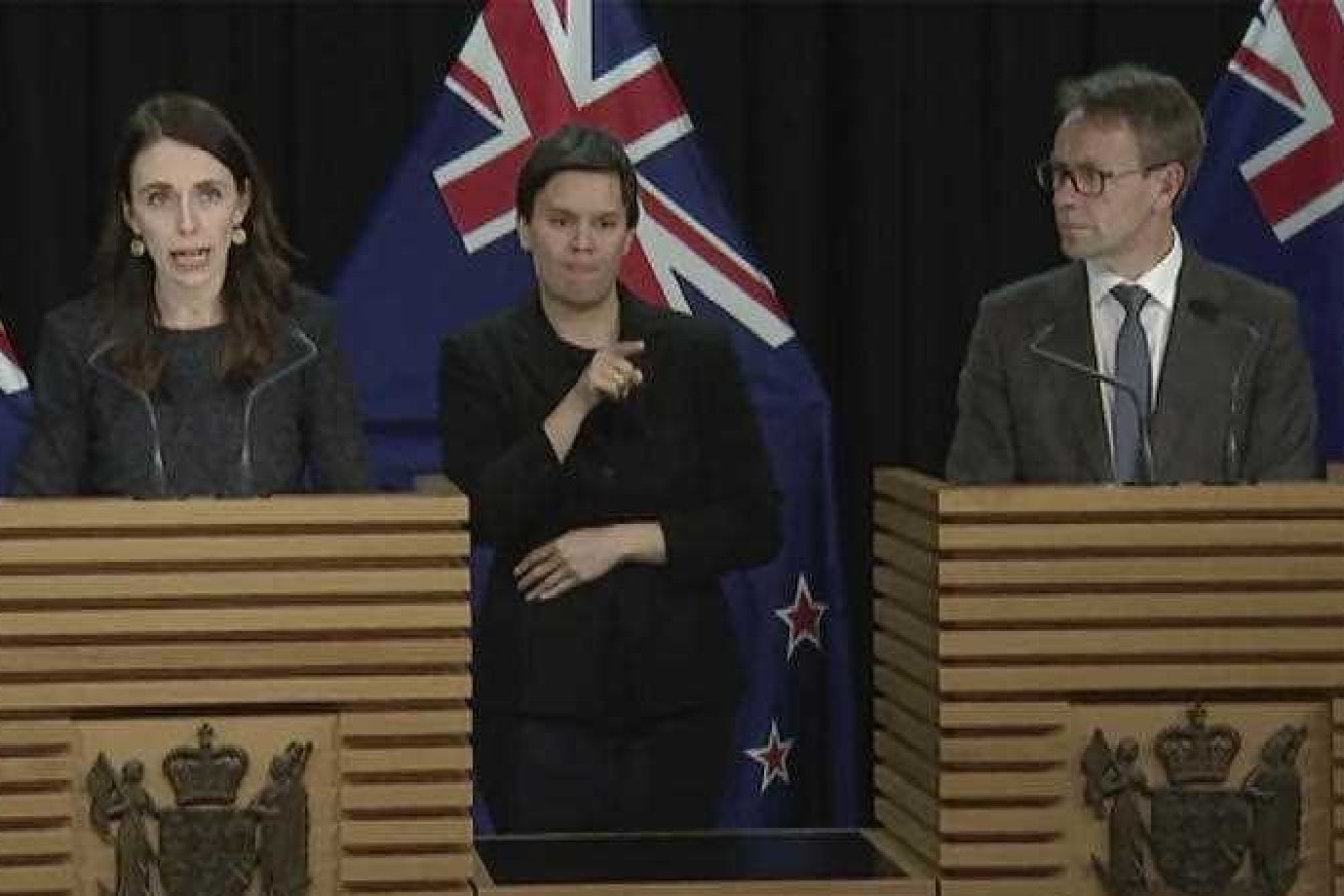 New Zealand Prime Minister Jacinda Ardern and Director-General of Health Ashley Bloomfield making the lockdown announcement.