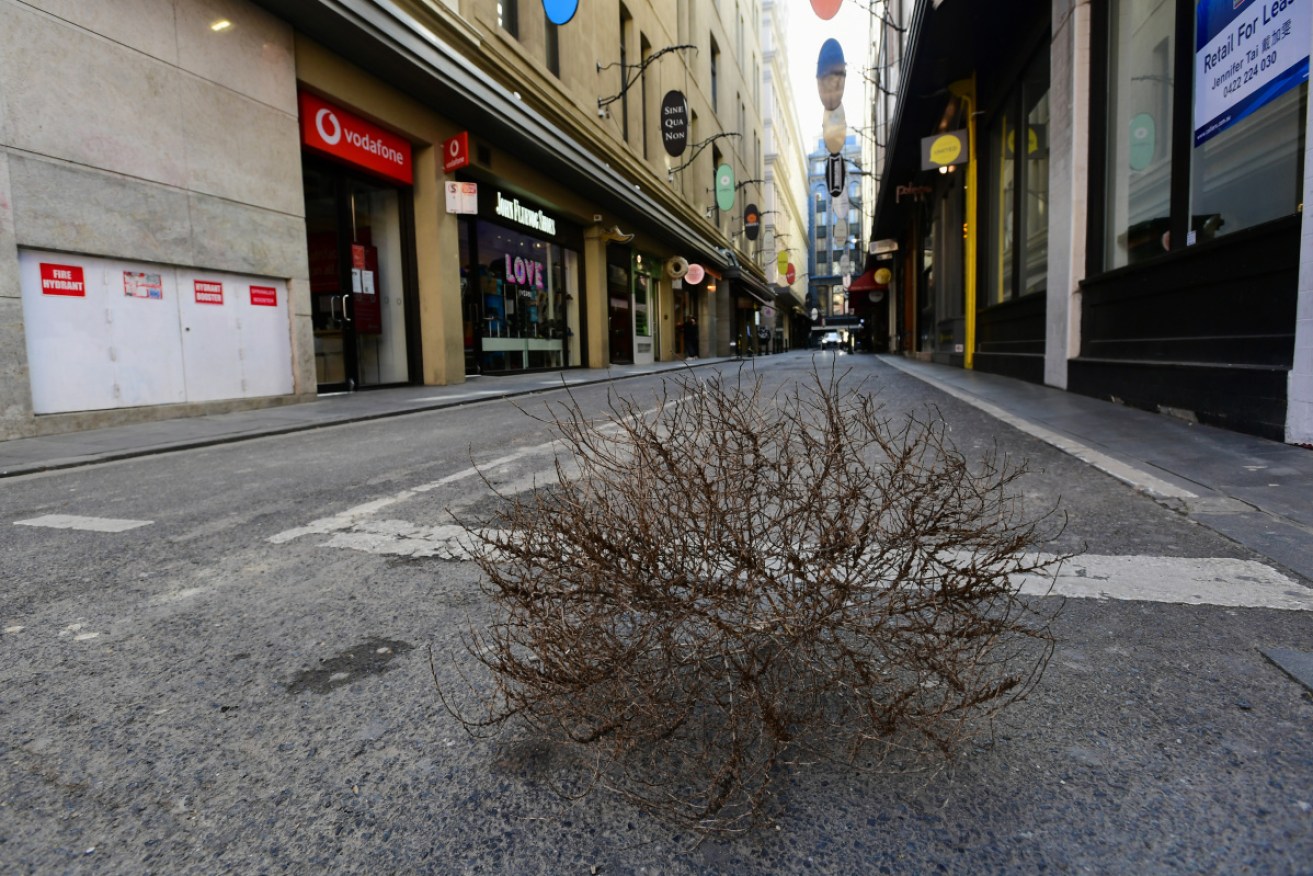 An empty Degraves Street, in the Melbourne CBD.