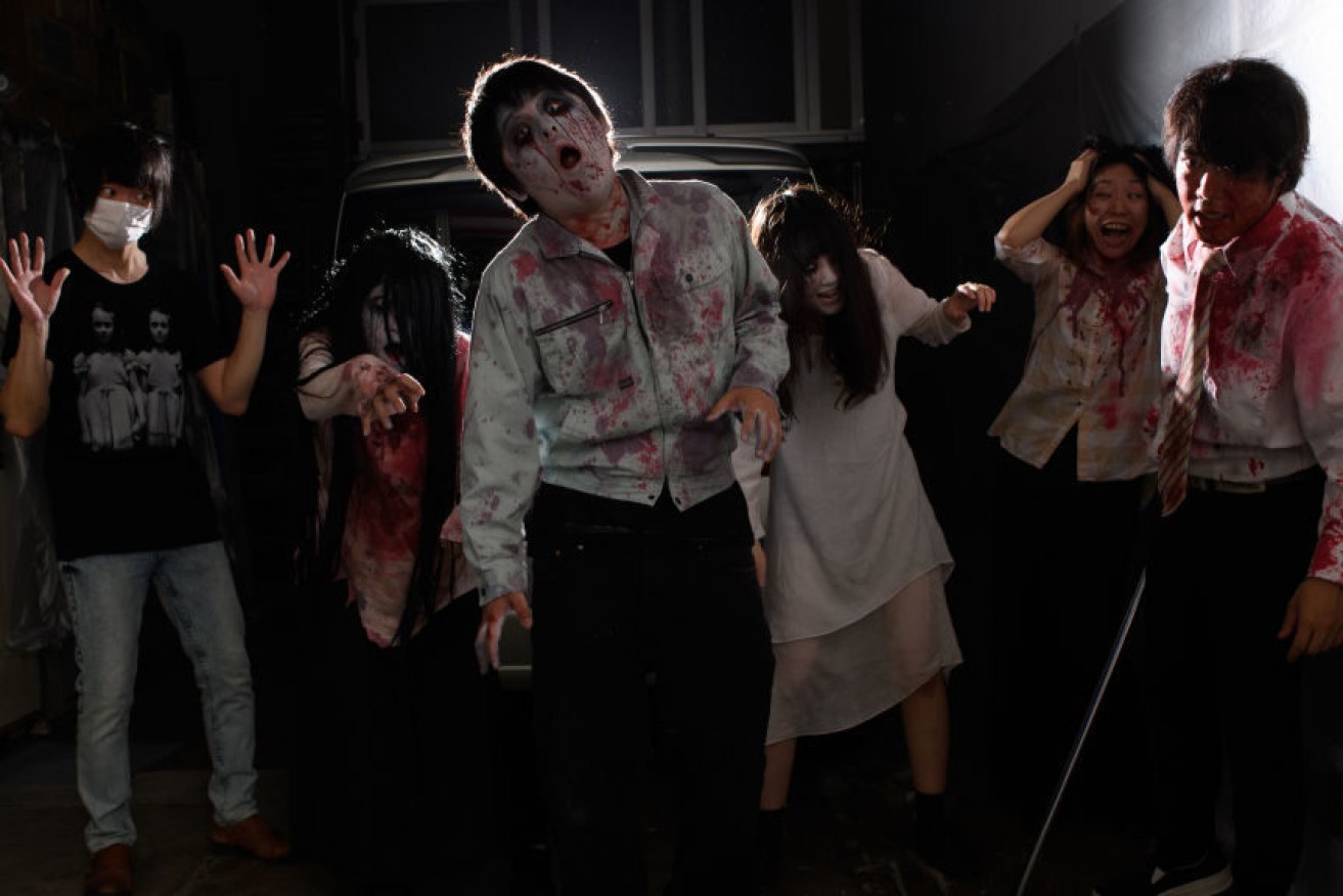 Inside the haunted house at the Tokyo garage. Photo: Getty