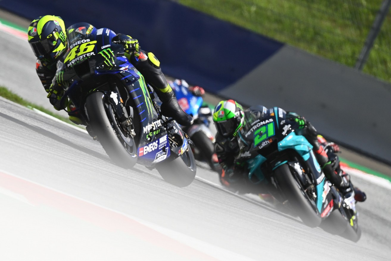 Valentino Rossi (left) and Franco Morbidelli ahead of Sunday's horror accident.