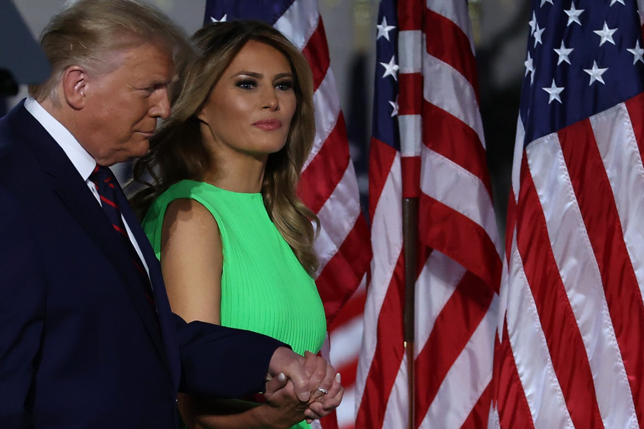 Mr Trump and wife Melania ahead of his acceptance speech.