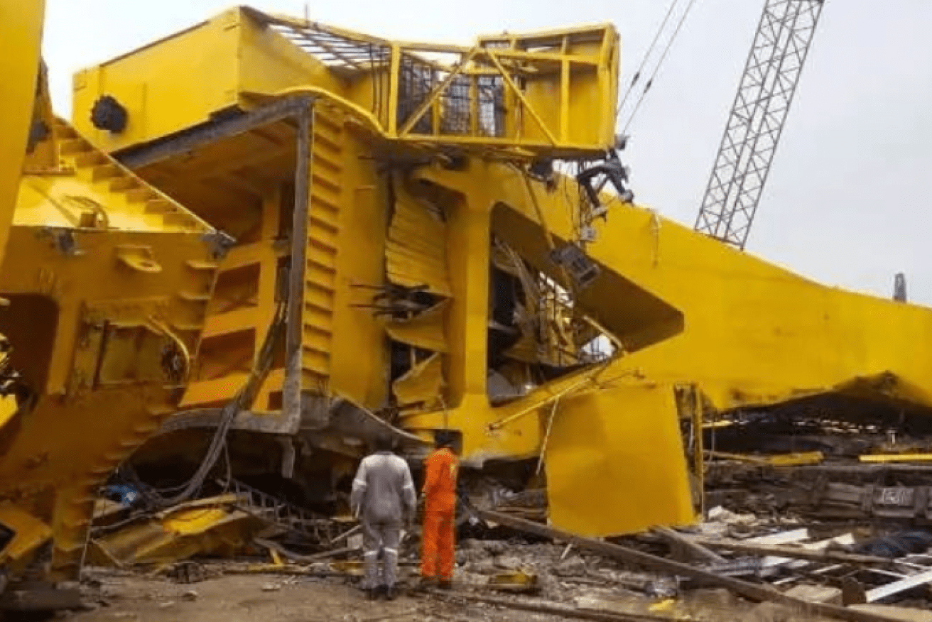 The collapsed crane after the accident.