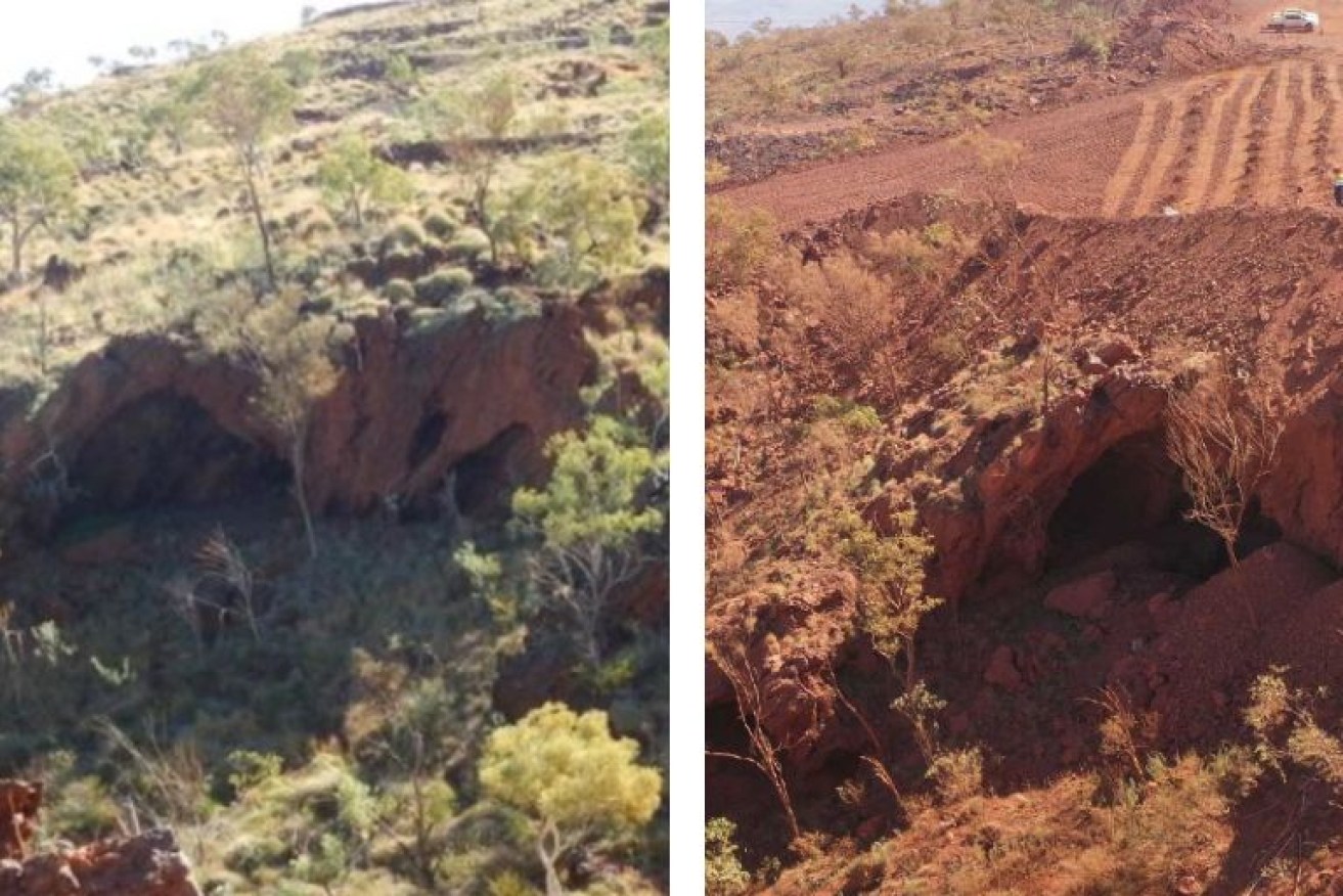 Juukan Gorge in 2013 and in 2020 after the land was cleared. 