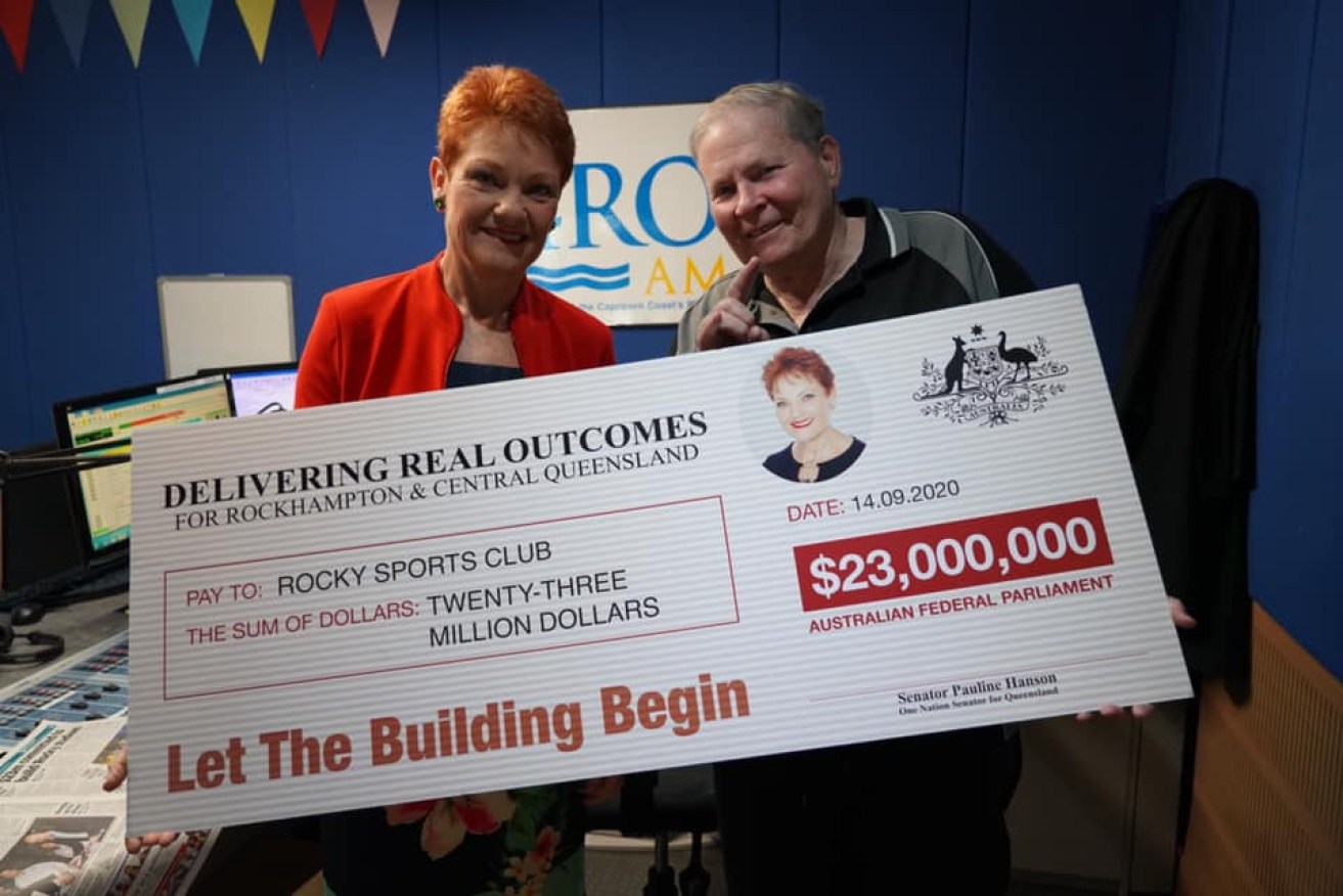 Pauline Hanson presented the cheque at the September 14 event.