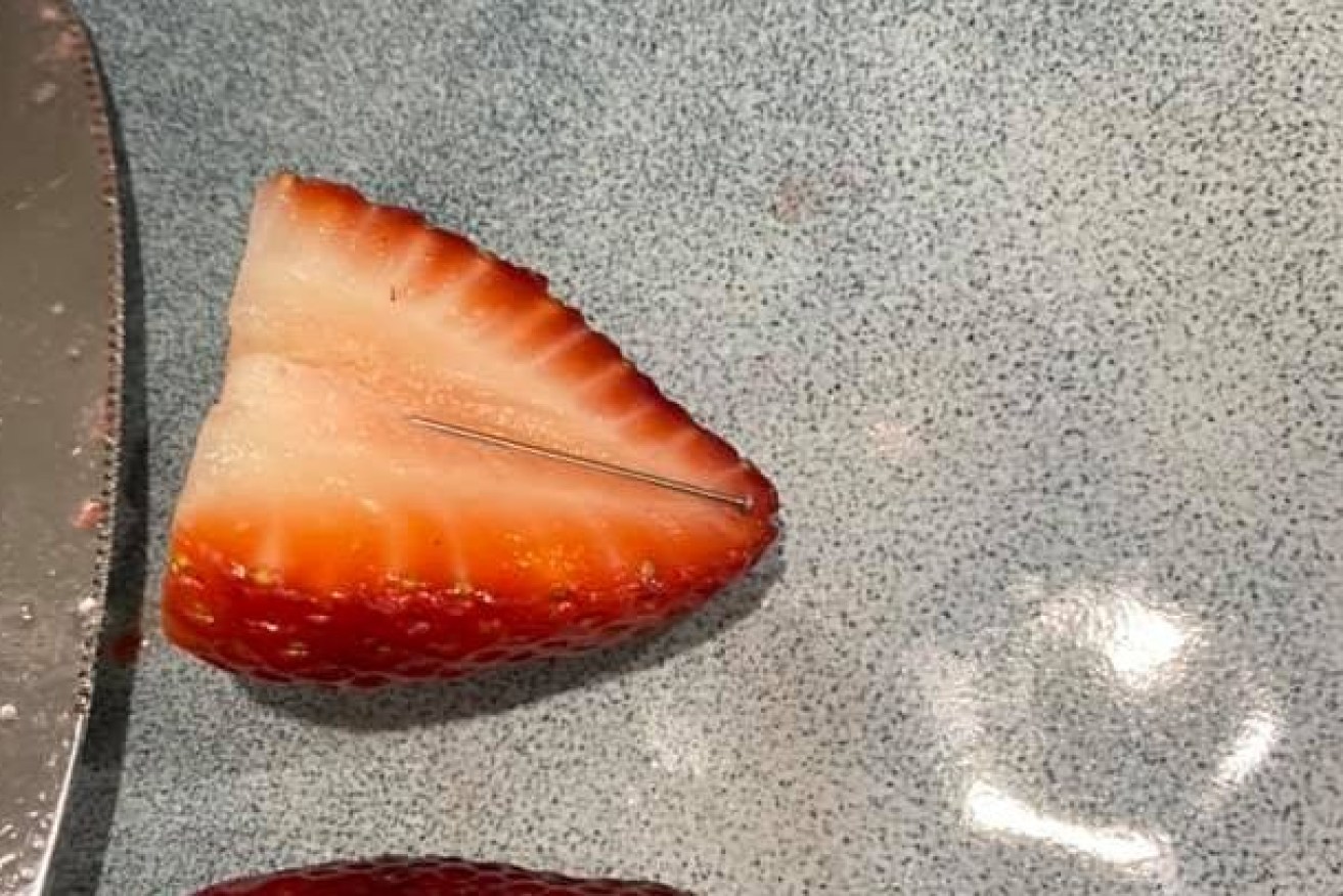 A pin found in a strawberry by Stirling woman Anne Lentakis.