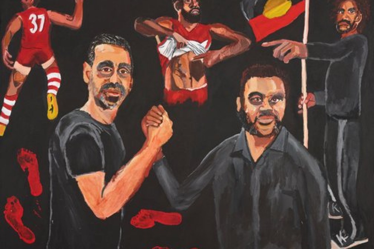 Vincent Namatjira's Archibald-winning portrait of former footballer Adam Goodes.