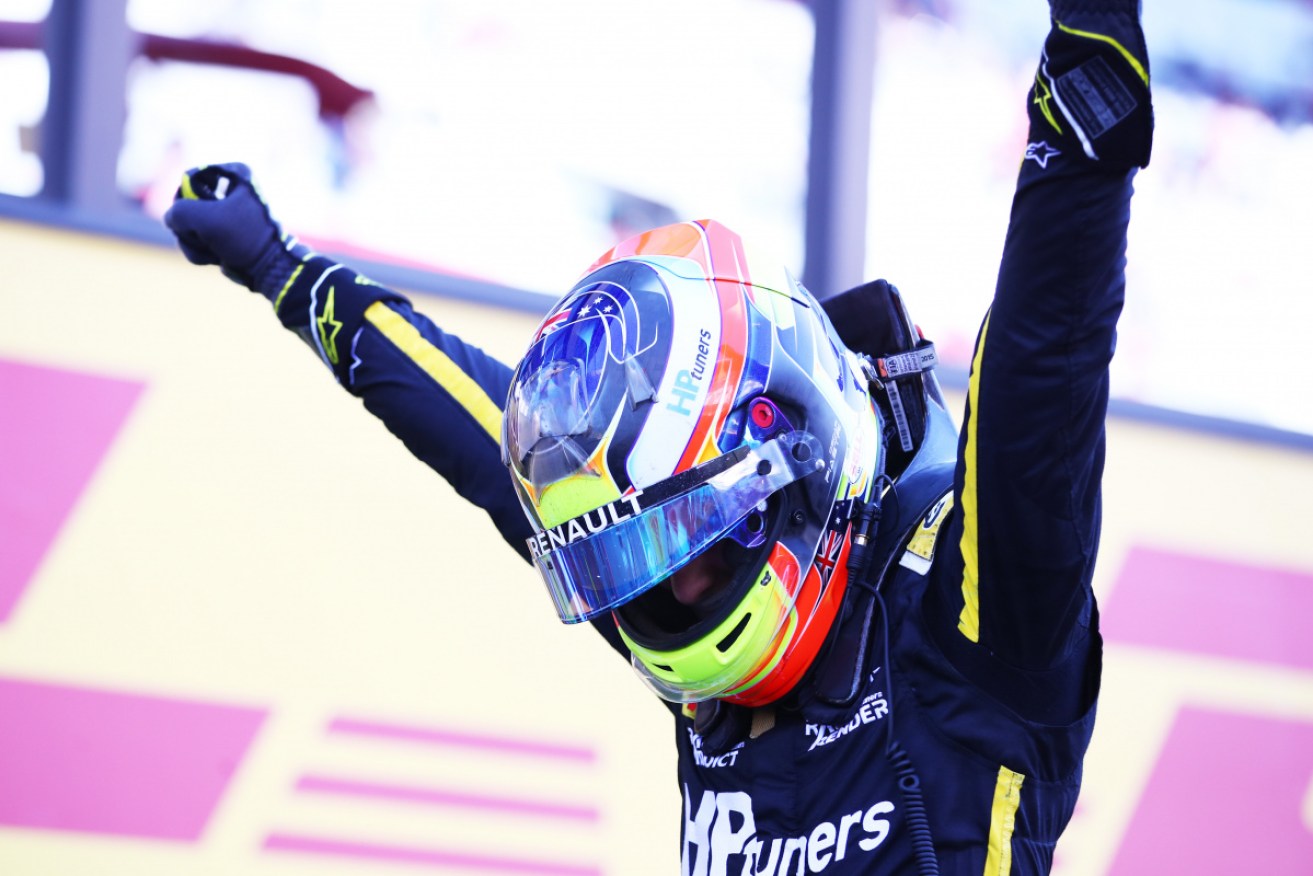 Formula 3 championship winner Oscar Piastri of Prema Racing celebrates on Sunday.