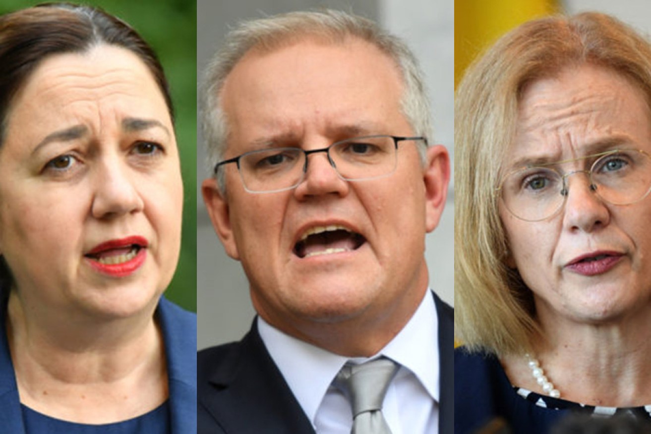 Queensland Premier Annastasia Palaszczuk, PM Scott Morrison and the state's chief health officer Dr Jeannette Young. 