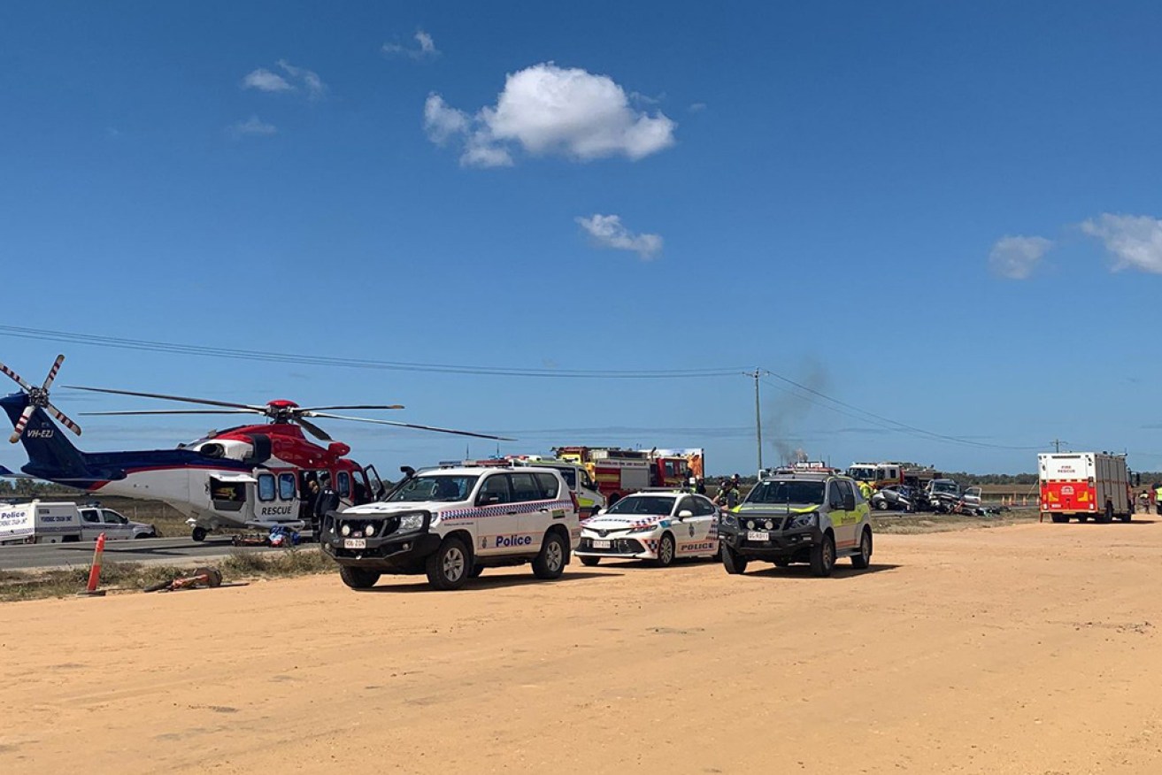 Emergency services respond at the scene of Sunday's accident.