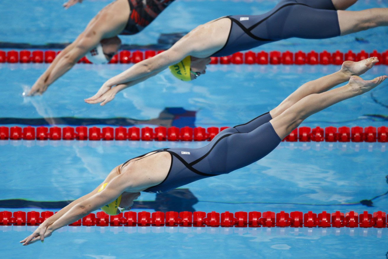 Cate and Bronte Campbell contest the women's 50m freestyle heats at the 2015 World Championships in Kazan, Russia.