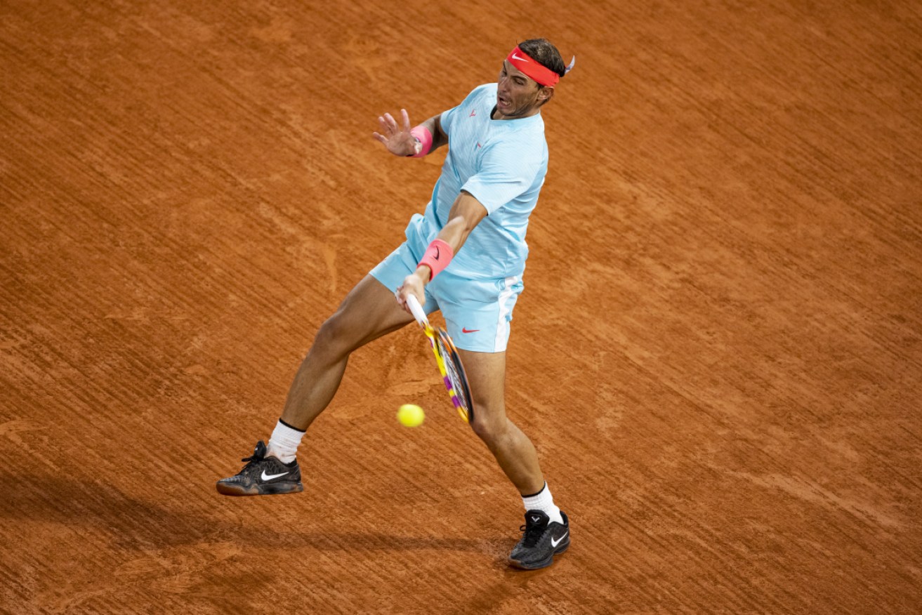 Rafael Nadal of Spain in action against Stefano Travaglia.