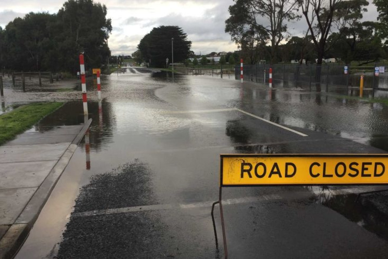 Flooding in the streets of Warrnambool on Thursday morning.