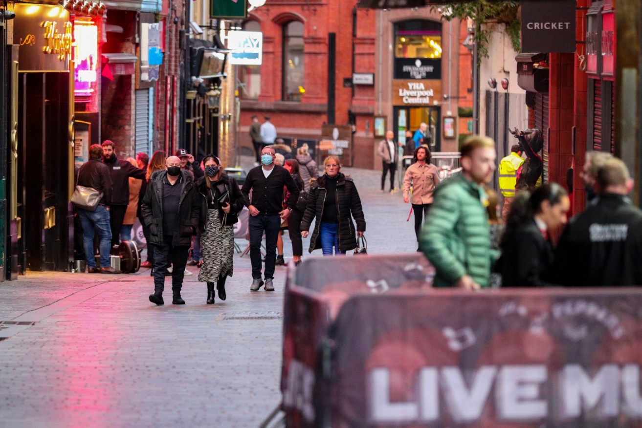 The streets of Liverpool, ahead of a new three-tiered system of virus restrictions Mr Johnson will outline on Monday, forcing pubs and restaurants to shut across the north of England.