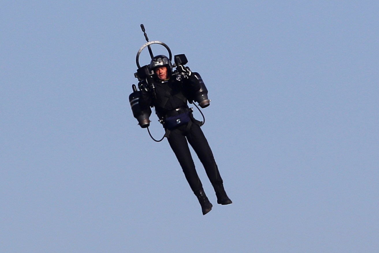 'Jetpack Man' high above the beach in Cannes in 2018.