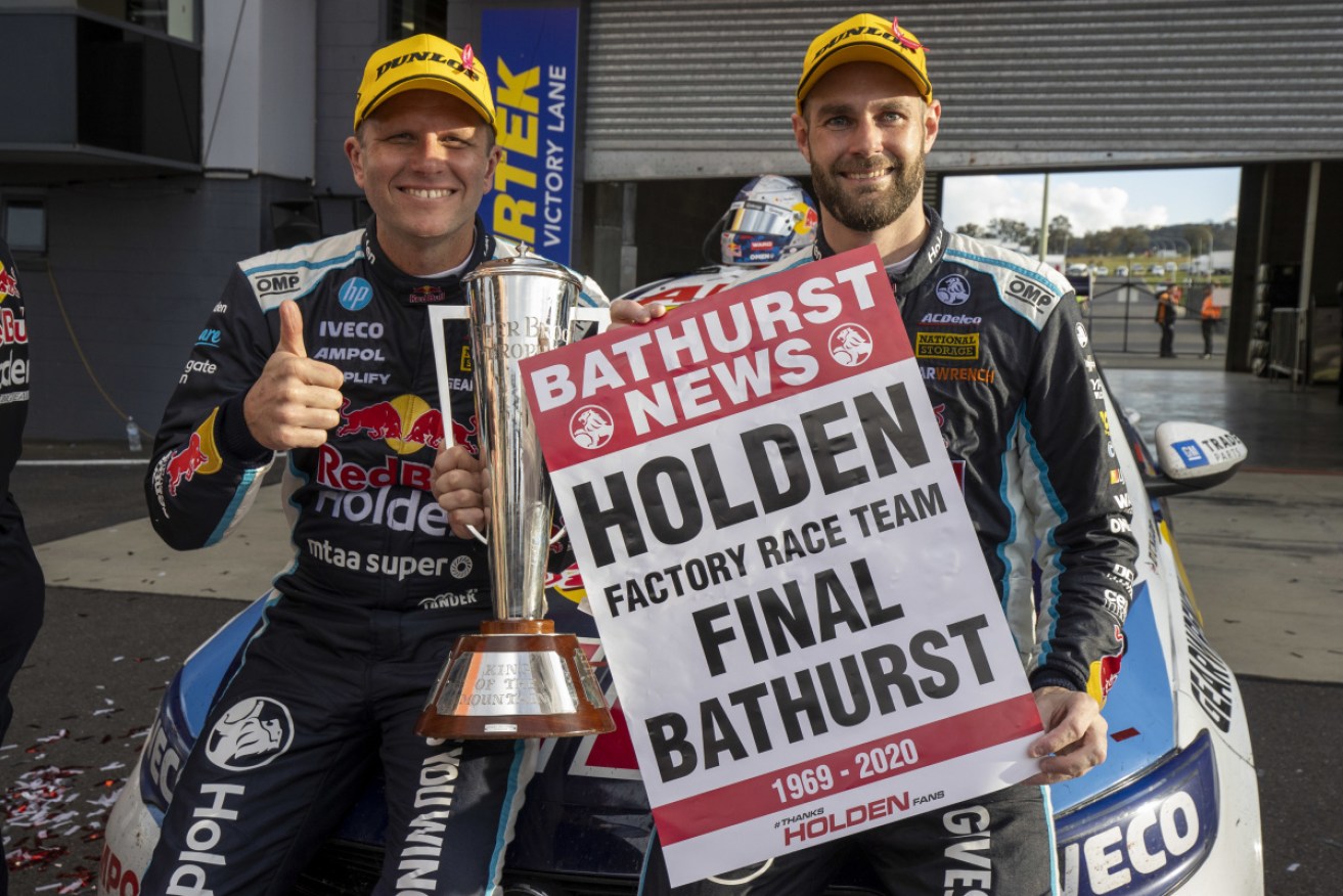 Shane van Gisgergen and Garth Tander after winning the Bathurst 1000.