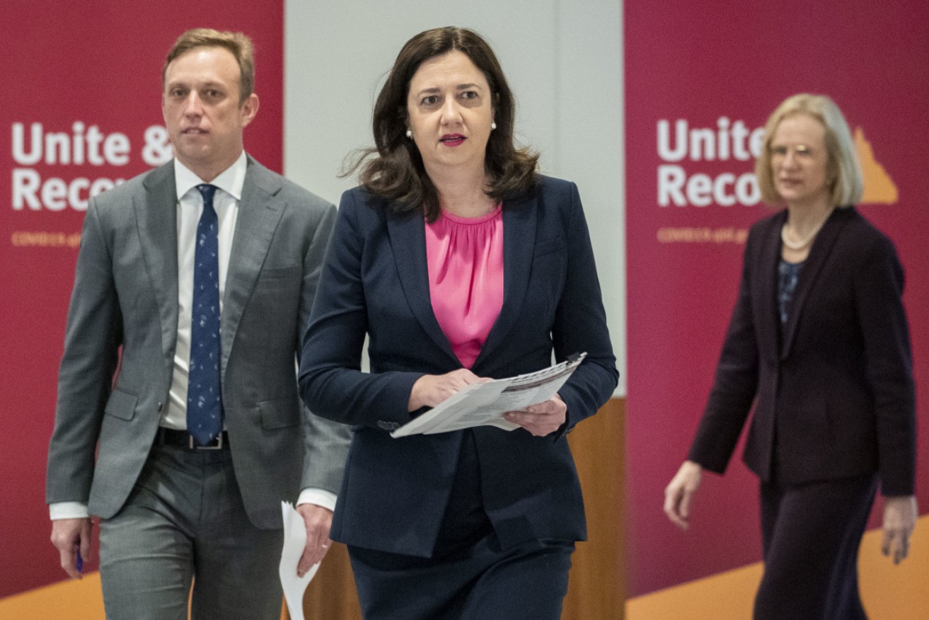Queensland Deputy Premier Steven Miles, Premier Annastacia Palaszczuk and chief health officer Jeannette Young in June.