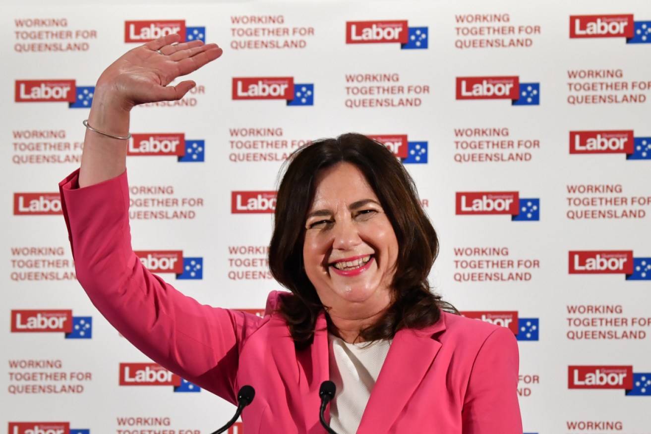 Annastacia Palaszczuk declares victory in Brisbane after a swing towards Labor. 
