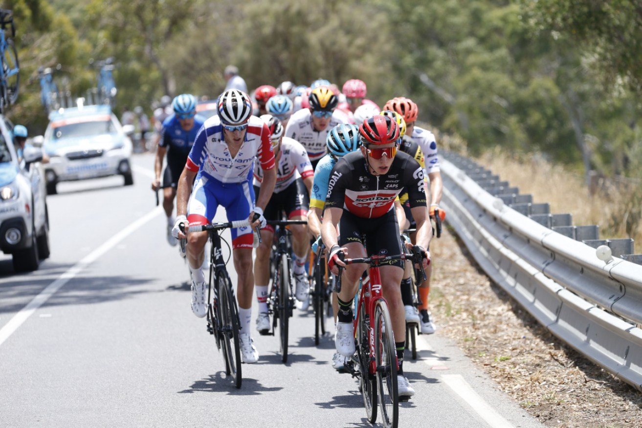 Matthew Holmes of Lotto Soudal leads the stage in the Tour Down Under, from McLaren Vale to Willunga Hill on January 26.