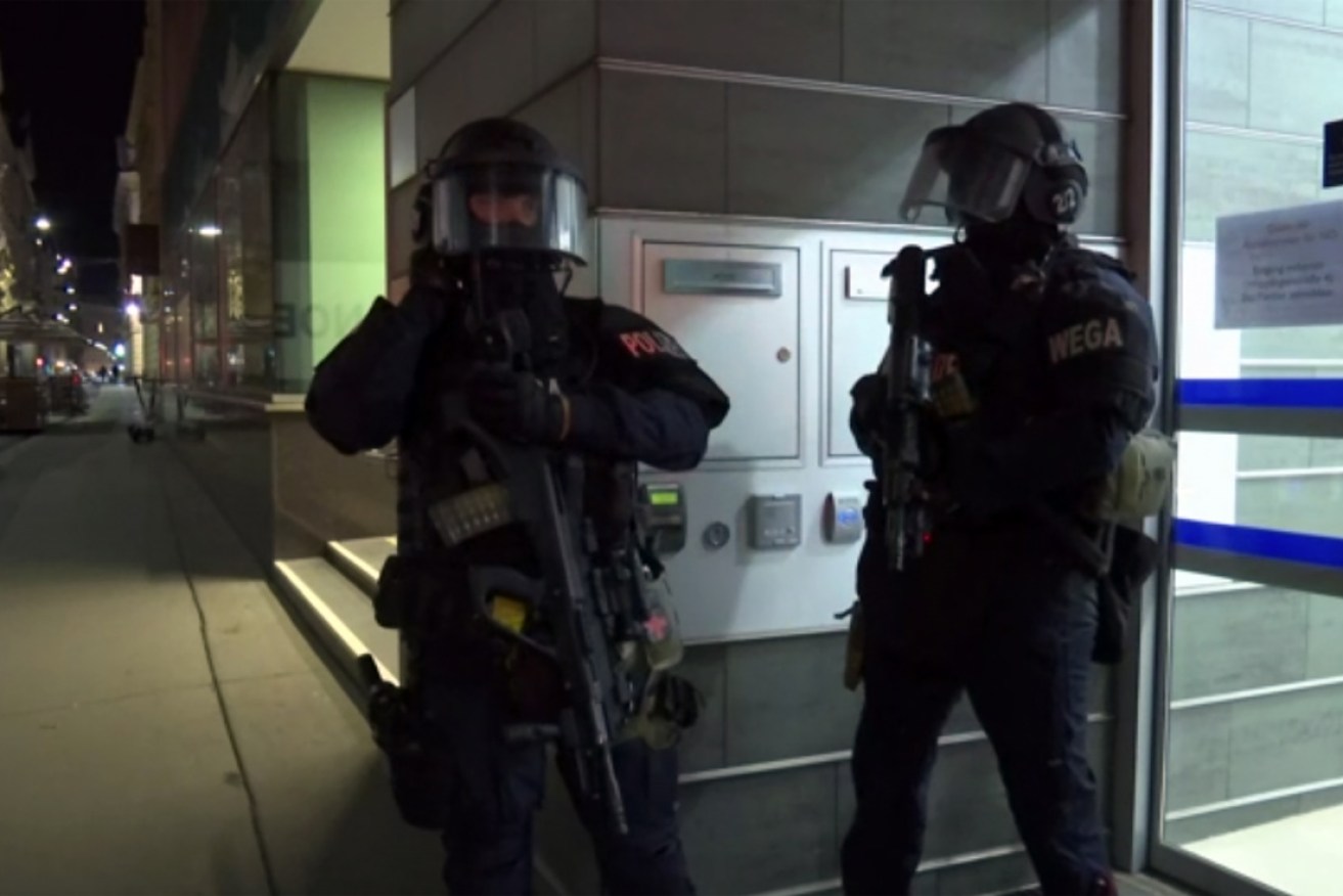Police at the scene after gunshots were heard in Vienna.
