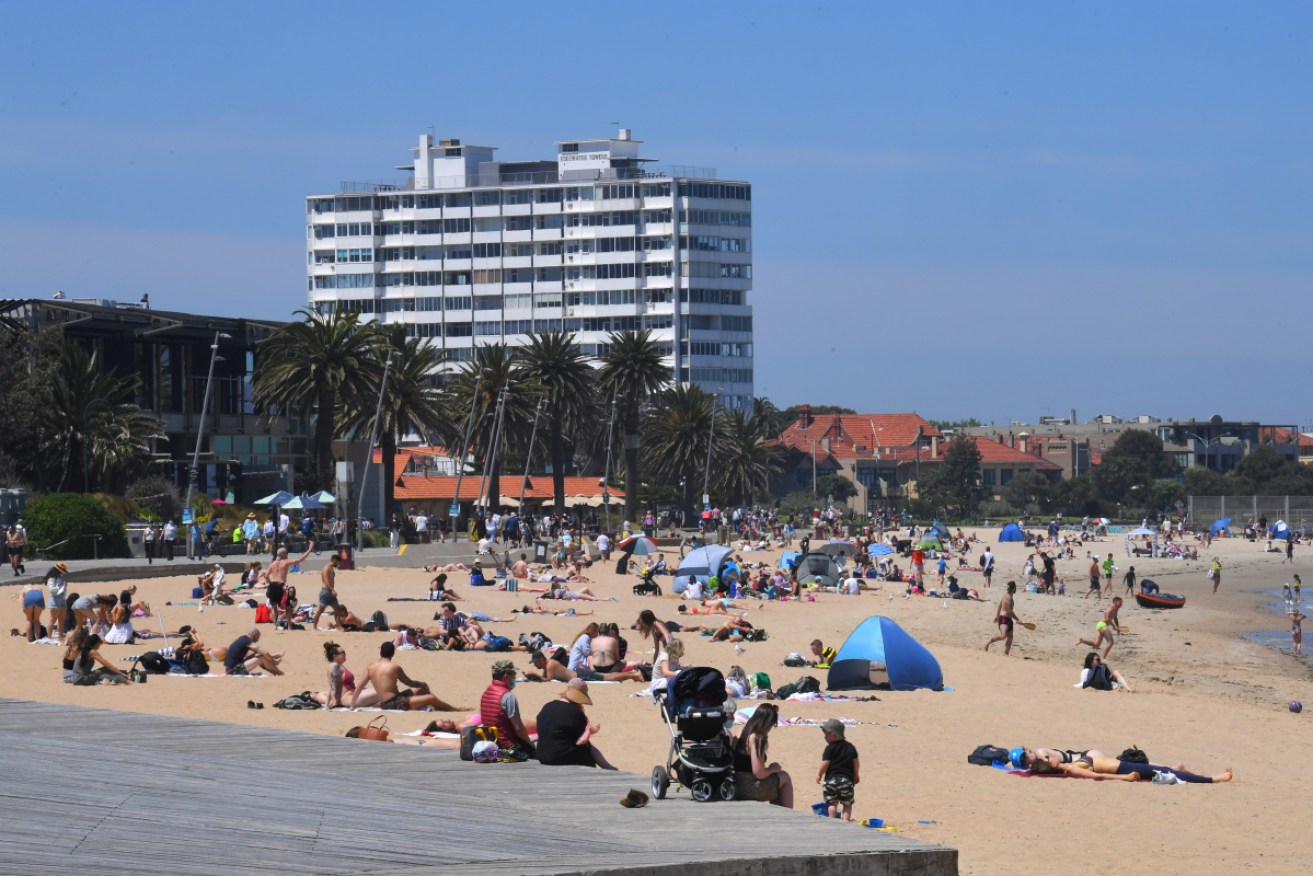 Melburnians were out in force, gathering in groups of 10 on St Kilda beach on Tuesday.