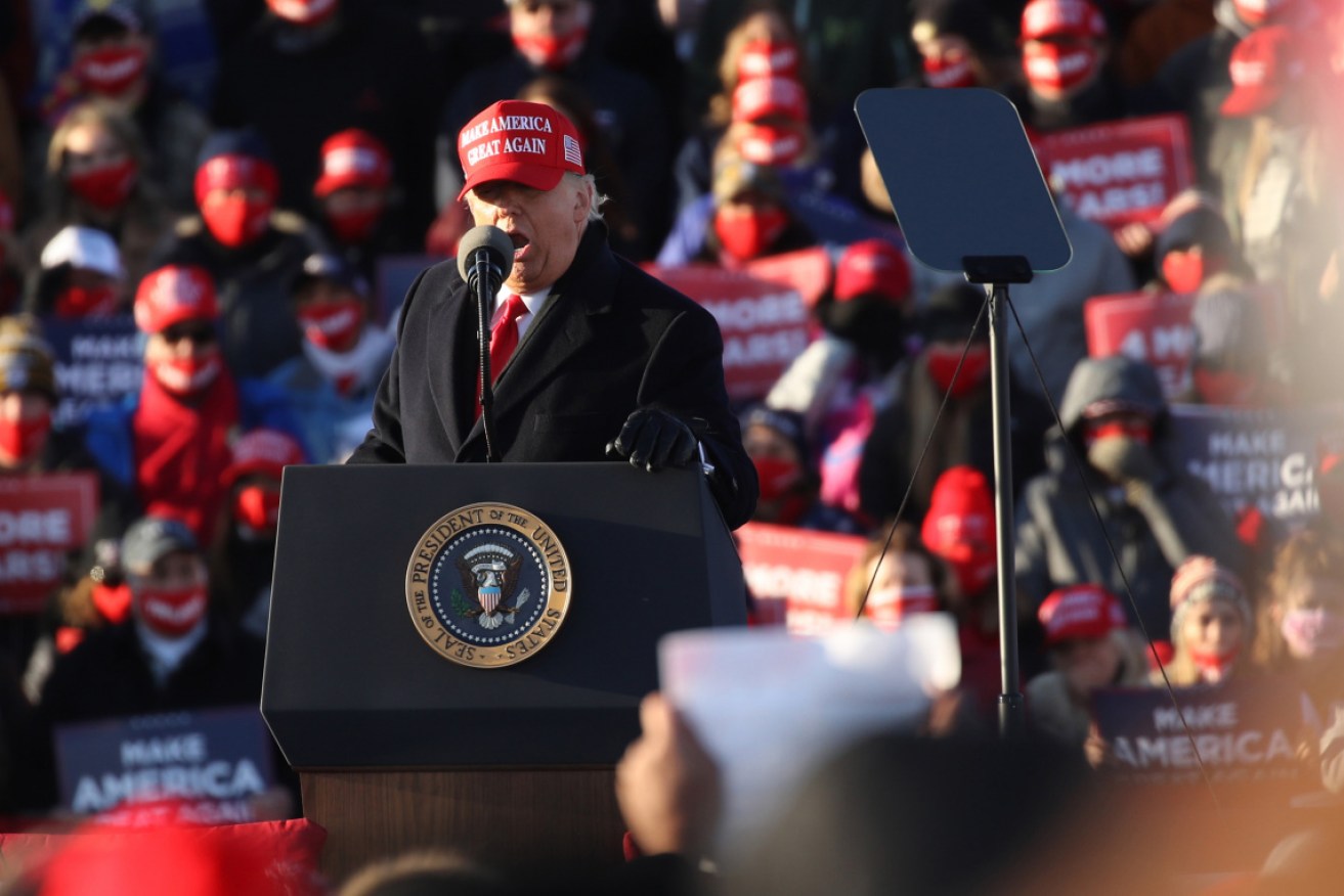 Mr Trump is crossing the crucial state of Pennsylvania in the last day of campaigning before Americans go to the polls on November 3.