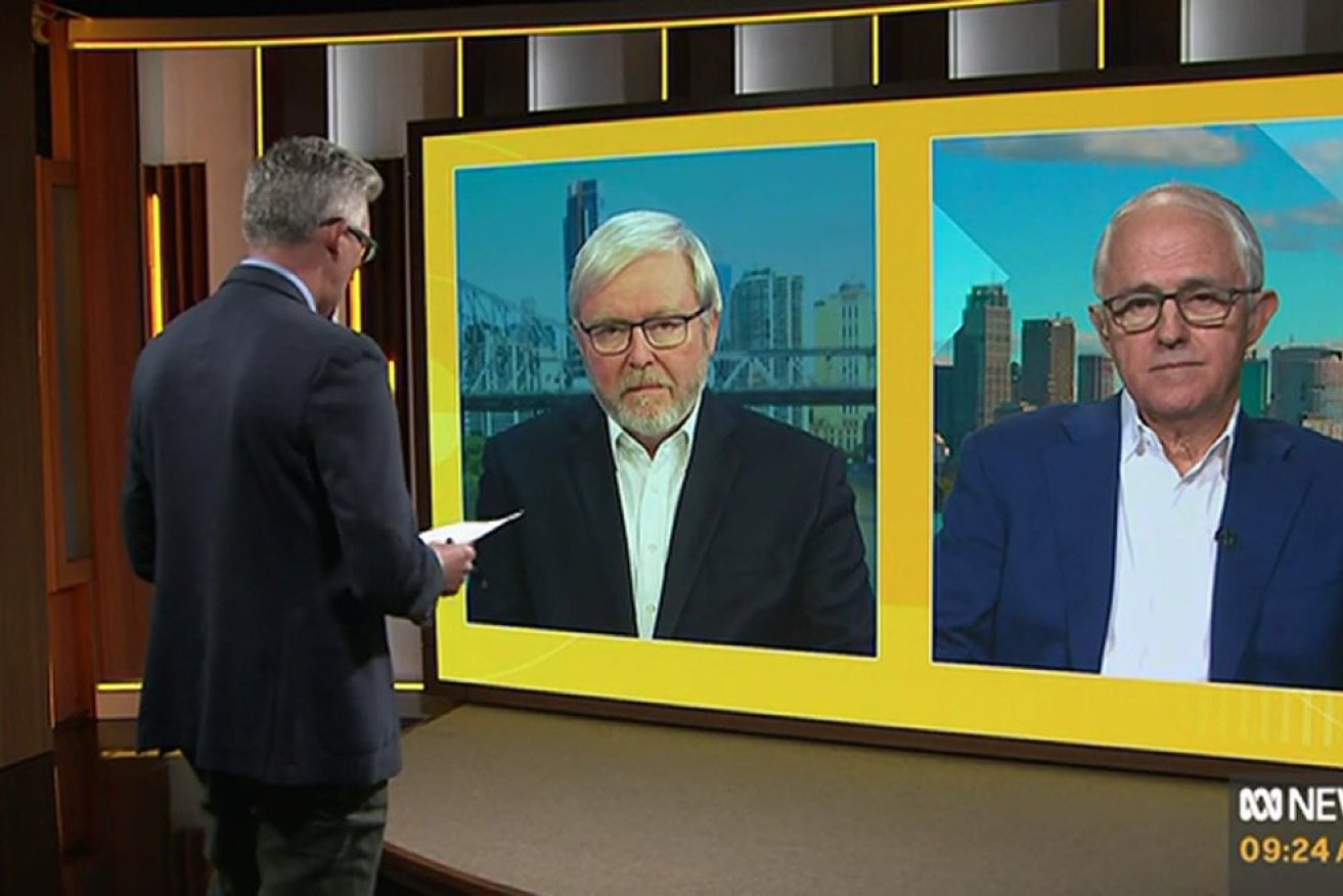 Kevin Rudd and Malcolm Turnbull appear on <i>Insiders</i> on Sunday.