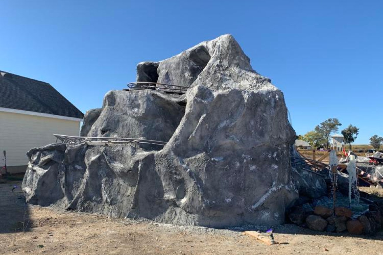 The Matterhorn-inspired roller coaster in the California backyard.