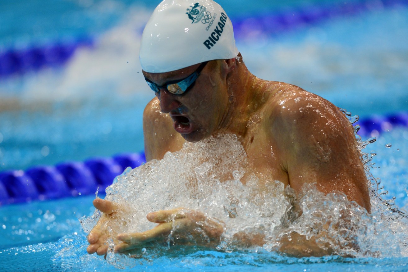 Brenton Rickard competes in the men's 200-metre breaststroke semi-finals at the London Olympics.
