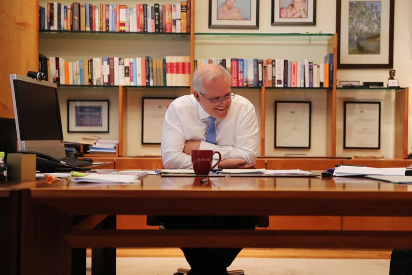 A picture released by Mr Morrison's office, apparently taken during his conversation with Mr Biden.