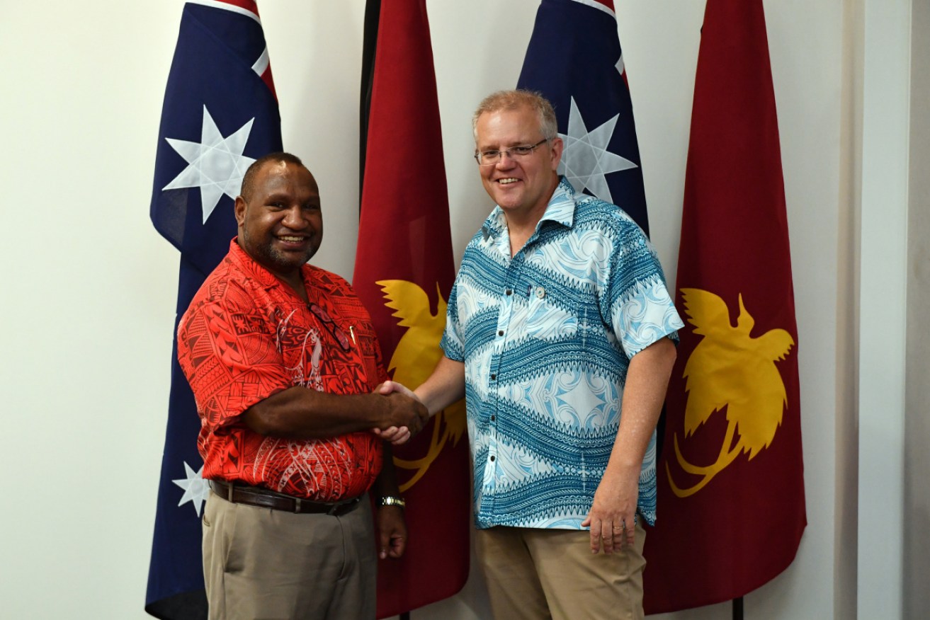 Mr Morrison and Mr Marape in Tuvalu in August 2019.