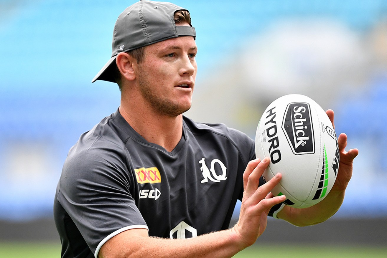 Harry Grant gets a handle on Queensland’s training session at CBus Stadium on the Gold Coast in October. 