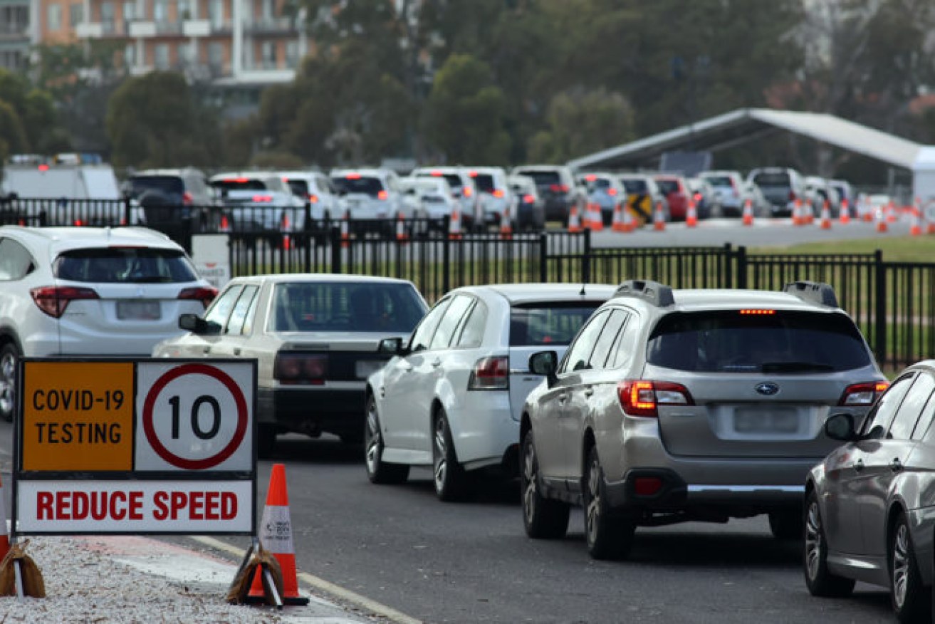 Queuing at the Victoria Park COVID-19 testing clinic on Monday morning.