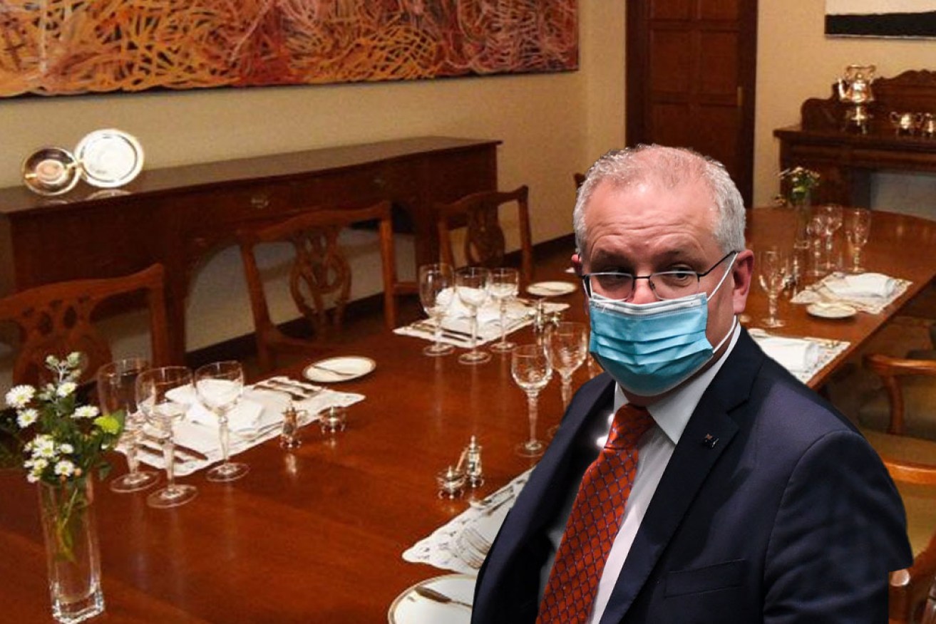 Big table for one: Prime Minister Scott Morrison will quarantine at The Lodge for two weeks.