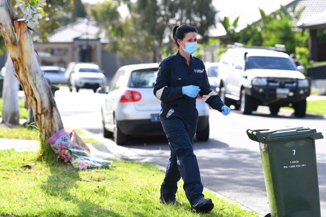 A forensic investigator outside the Mernda property where a woman’s body was discovered on Monday.