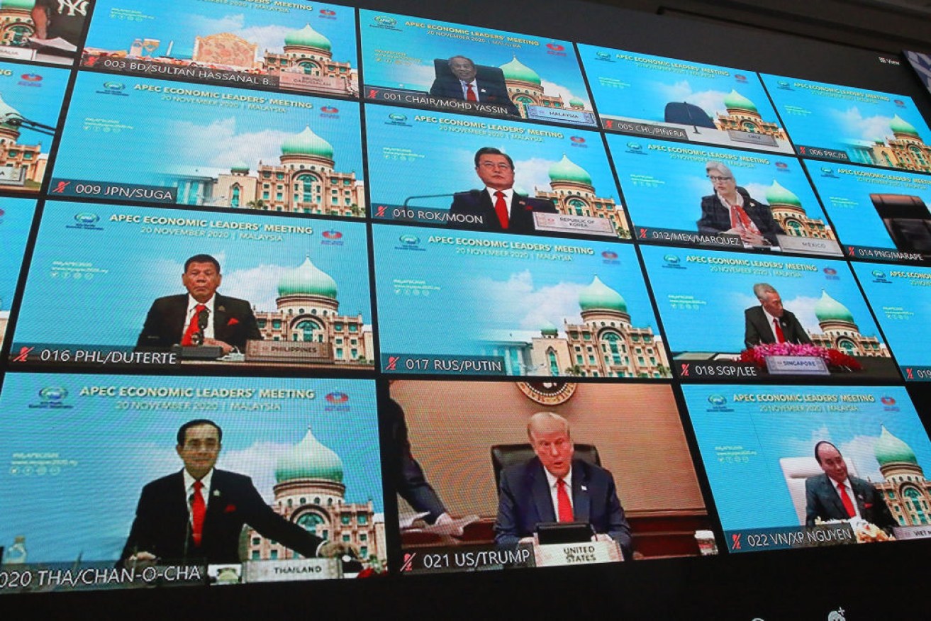 Heads of state dial in to the virtual APEC 2020 meeting. 