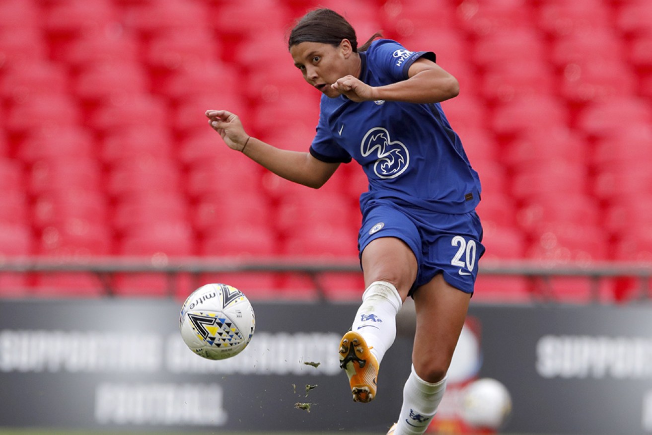 Chelsea's Sam Kerr in action in the English FA Women's Community Shield at Wembley in August.