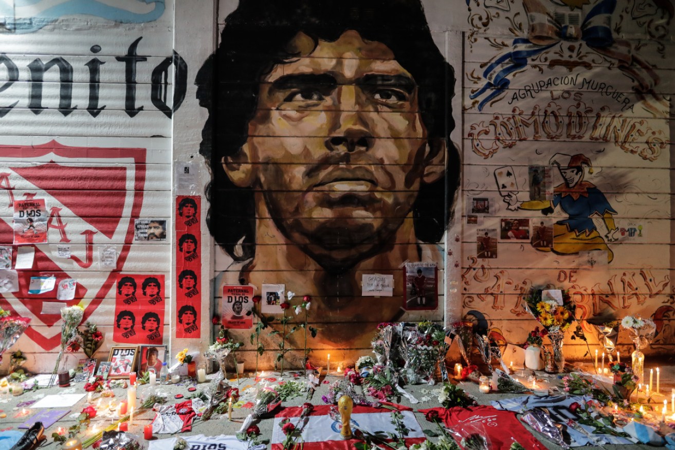 Tributes to Maradona at Club Argentinos Juniors Stadium in Buenos Aires.