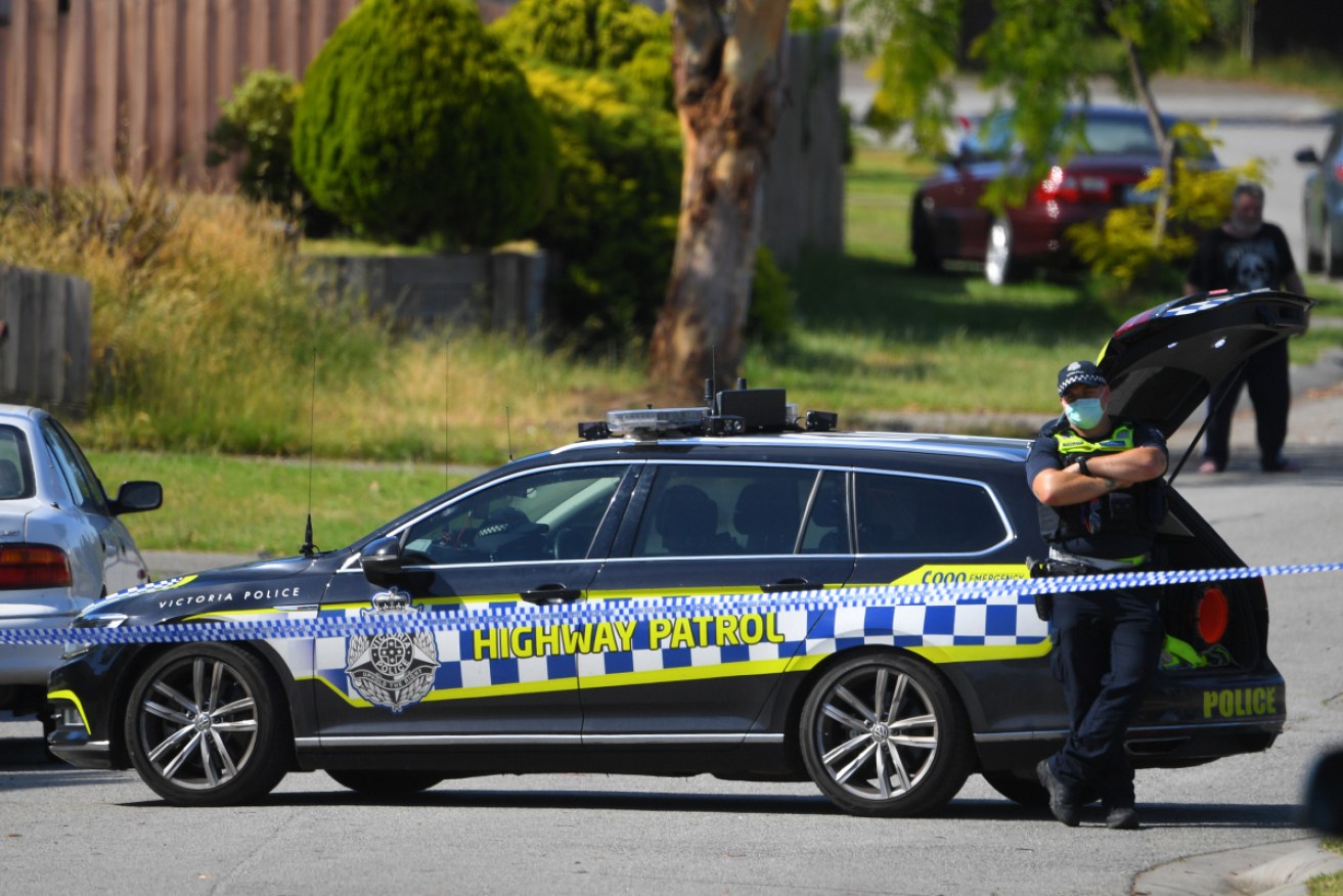 Police outside the Narre Warren South home on Monday.