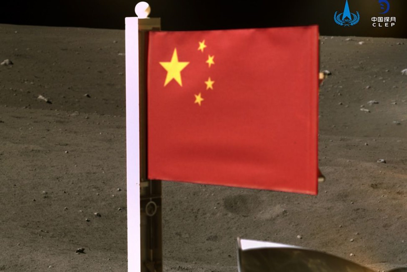 China has released an image of its flag on the moon. 