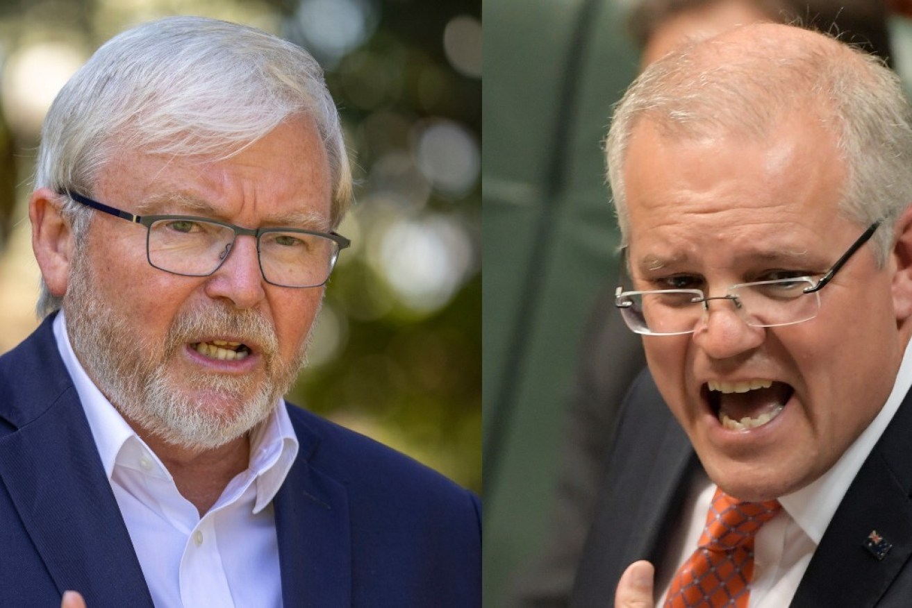Kevin Rudd has accused Scott Morrison of a "falsehood" in Parliament. 
