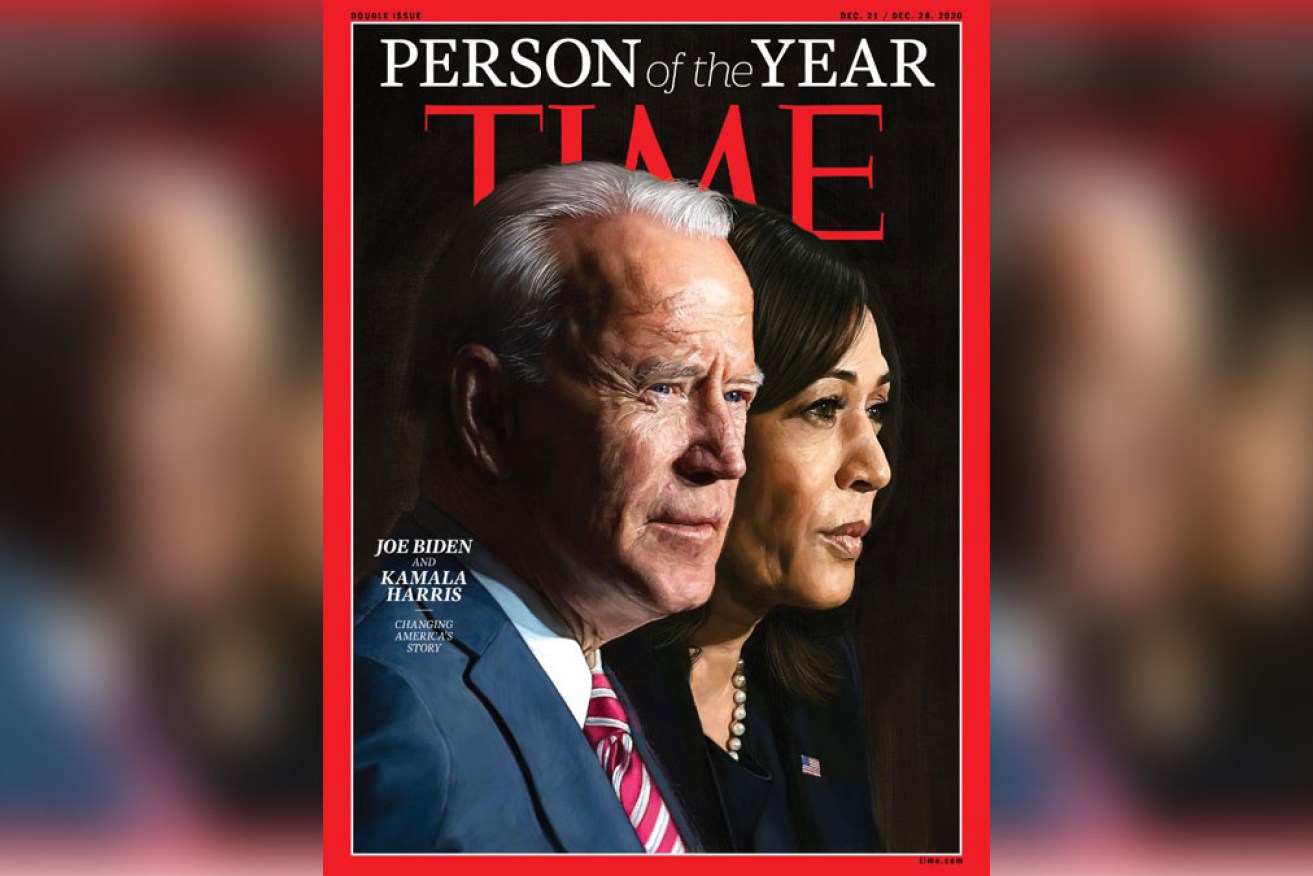 President-elect Joe Biden and his Vice-President-elect Kamala Harris on the front cover of <i>Time</i>.