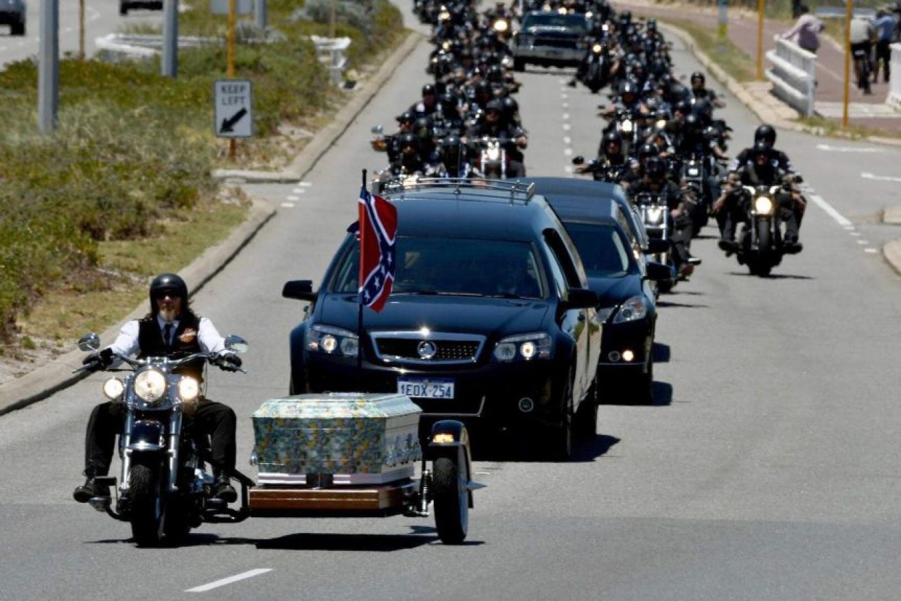 Nick Martin's coffin was followed by several hearses and hundreds of motorbikes.
