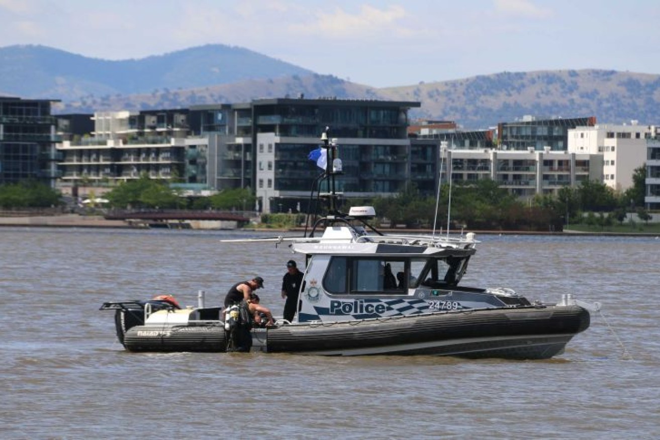 Officers spent much of Monday searching the eastern portion of Lake Burley Griffin.