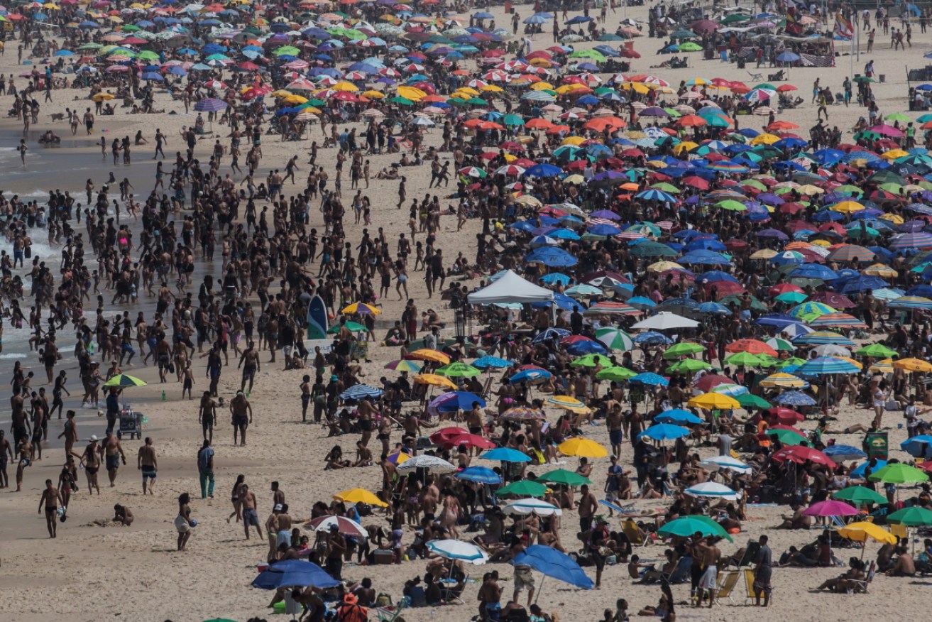 People visit the Ipanema beach in Rio de Janeiro, Brazil in September during the height of the pandemic.