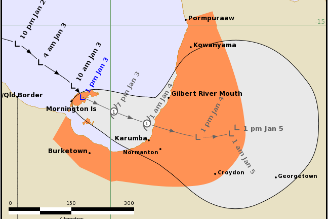 A BoM's plot of the tropical depression's path to becoming a full-blown cyclone.