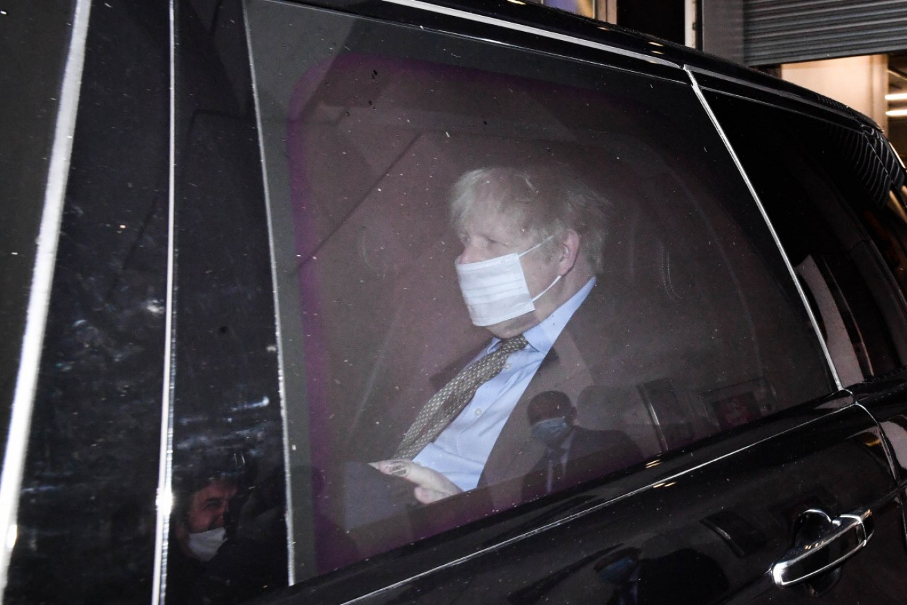 Prime Minister Boris Johnson leaves BBC New Broadcasting House in central London on Sunday.